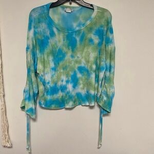 Venus Tie Dye Long Sleeve Top Shirt Blue Green White Women's Size M